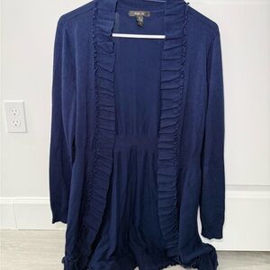 New York & Company Navy Ruffled Cardigan
